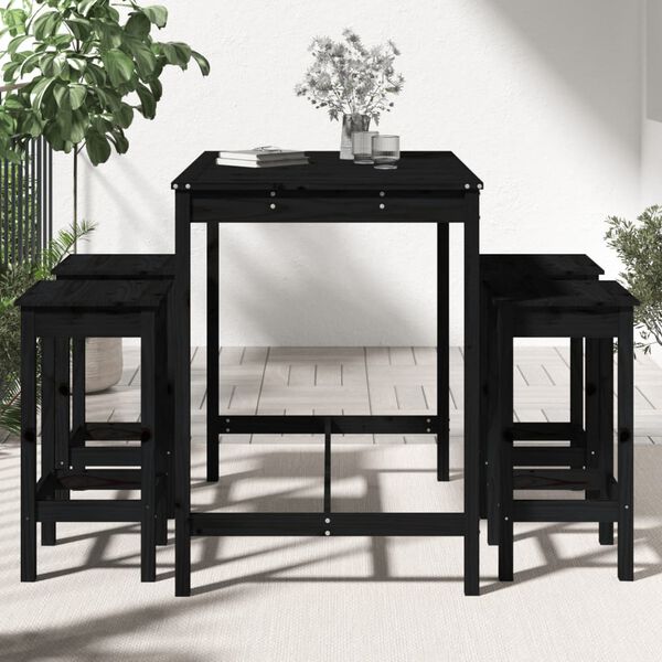 vidaXL 5 Piece Garden Bar Set Black Solid Wood Pine