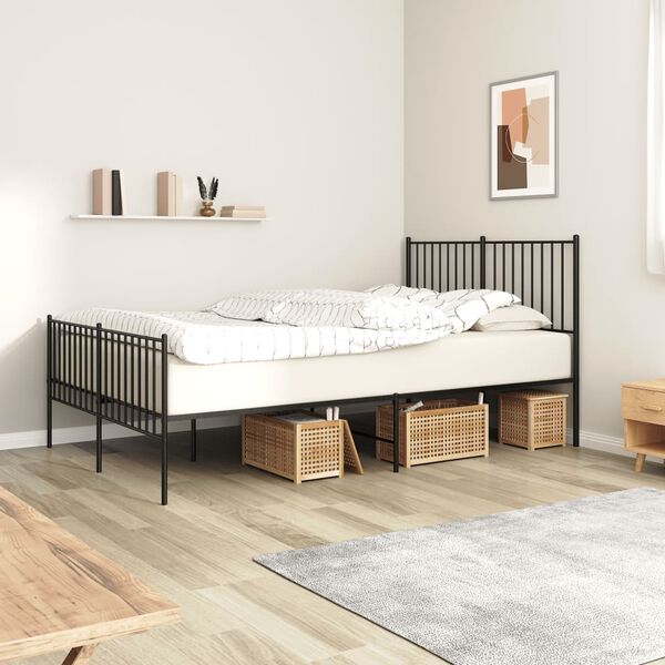 vidaXL Metal Bed Frame without Mattress with Footboard Black 140x200cm