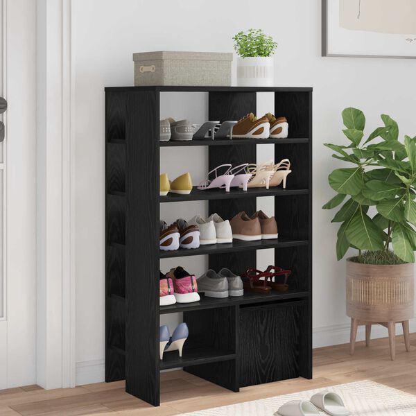 vidaXL Shoe Cabinet with Shelf 2 pcs Black Oak Engineered Wood