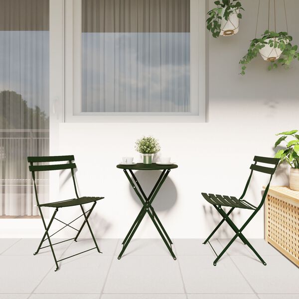 vidaXL Folding Bistro Set 3 pcs Dark green Steel