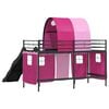 vidaXL Kids'Loft Bed Frame with Curtains, Arch, Slide Black and Pink