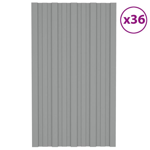 vidaXL Roof Panels 36 pcs Galvanised Steel Grey 80x45 cm