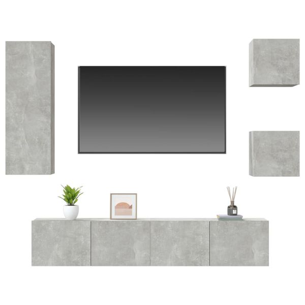 vidaXL 5 Piece TV Cabinet Set Concrete Grey Engineered Wood