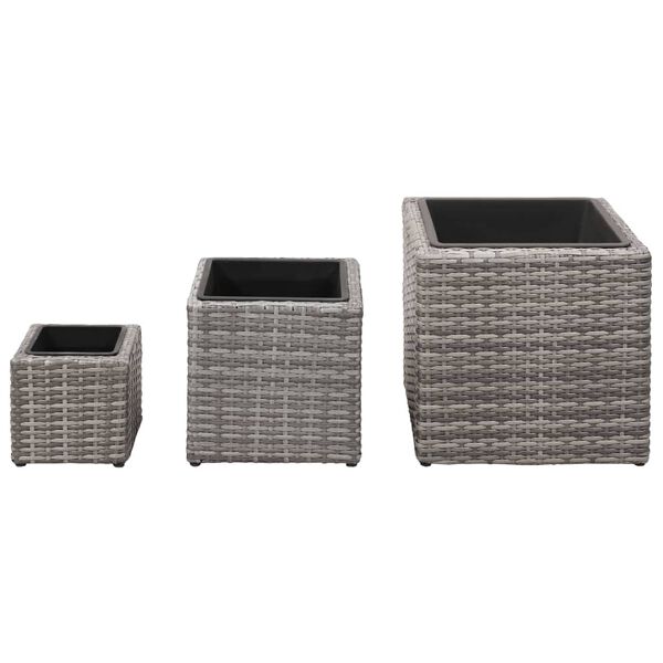 vidaXL Garden Raised Beds 3 pcs Poly Rattan Grey