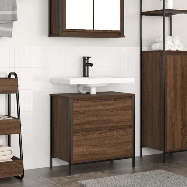 vidaXL Bathroom Basin Cabinet with Drawers Brown Oak 60x34.5x60 cm