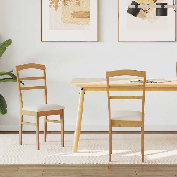 vidaXL Dining Chair 2 pcs Natural and Light Solid Rubber Wood