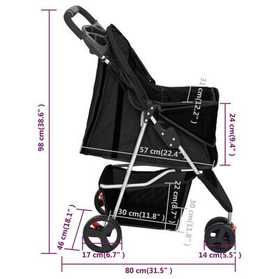 vidaXL Folding Dog Stroller Black 80x46x98 cm Oxford Fabric