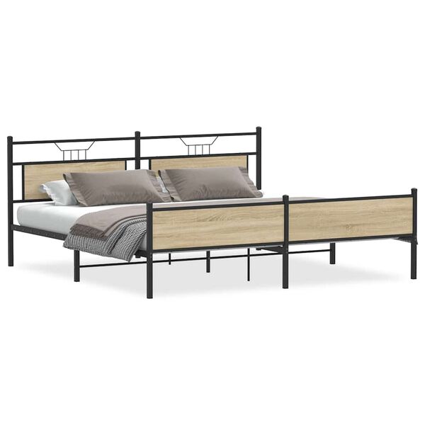 vidaXL Metal Bed Frame without Mattress Sonoma Oak 193x201 cm