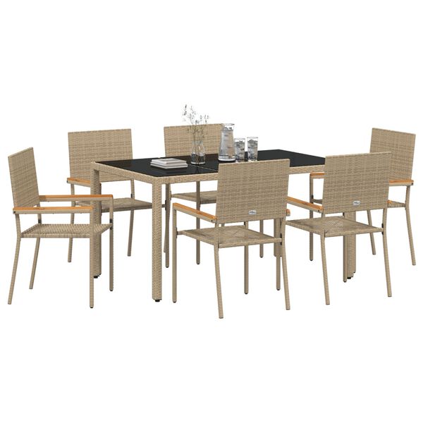 vidaXL Garden Dining Set 7 pcs Beige Poly Rattan