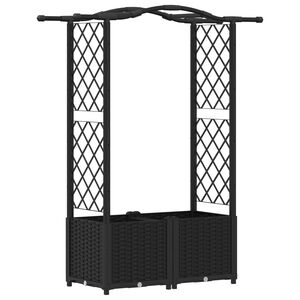 vidaXL Raised Bed with Trellis and Roof Black 125 x 40 x 138 cm PP
