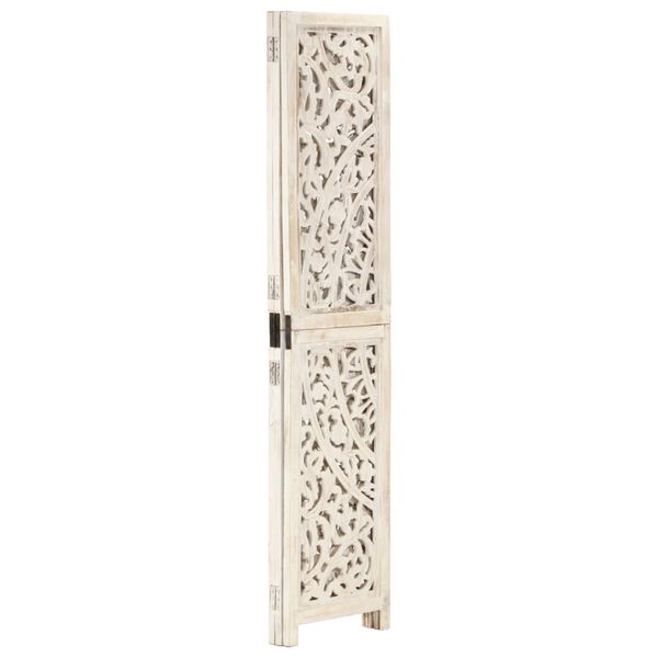 vidaXL Hand carved 3-Panel Room Divider White 120x165 cm Solid Mango Wood