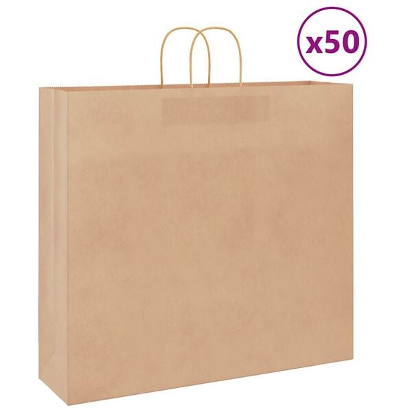 vidaXL Paper Bags 50 pcs with Handles Brown 54x15x49 cm