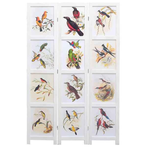 vidaXL 3-Panel Room Divider White 105x165 cm Bird