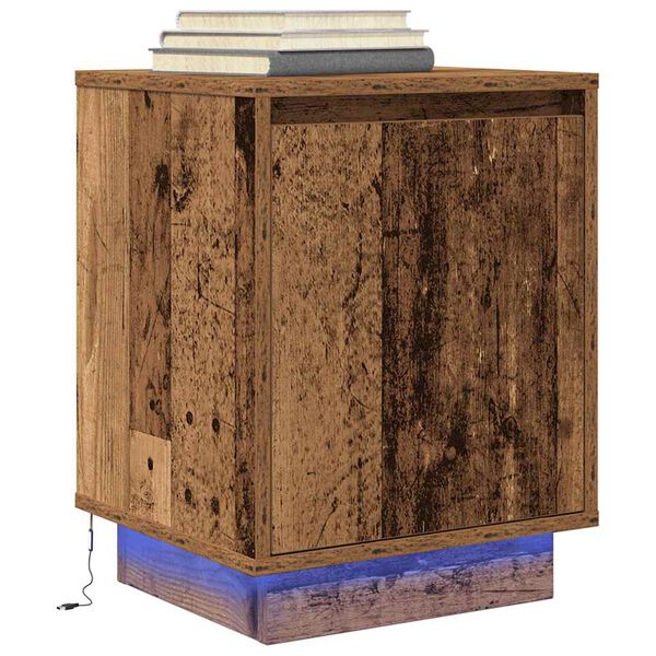 vidaXL Bedside Cabinet with LED Lights&nbsp;Old Wood 38x34x50 cm