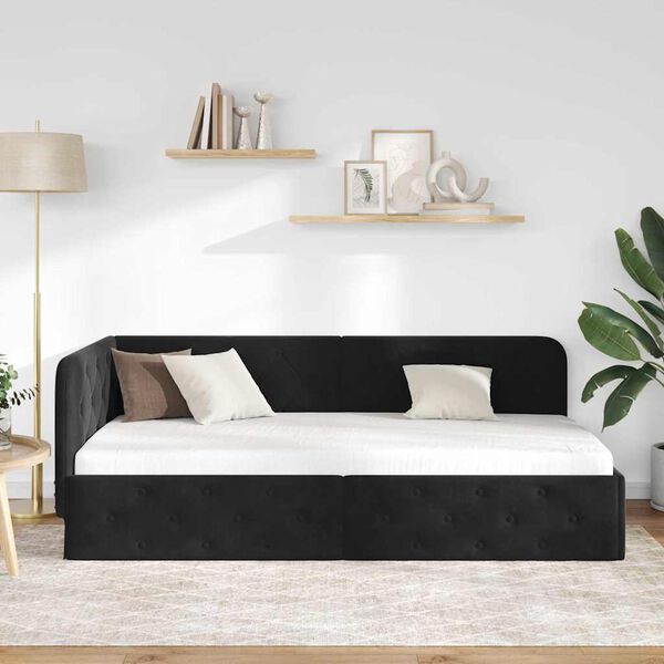 vidaXL Corner Bed Frame with Headboard Black 100 x 200 cm Velvet