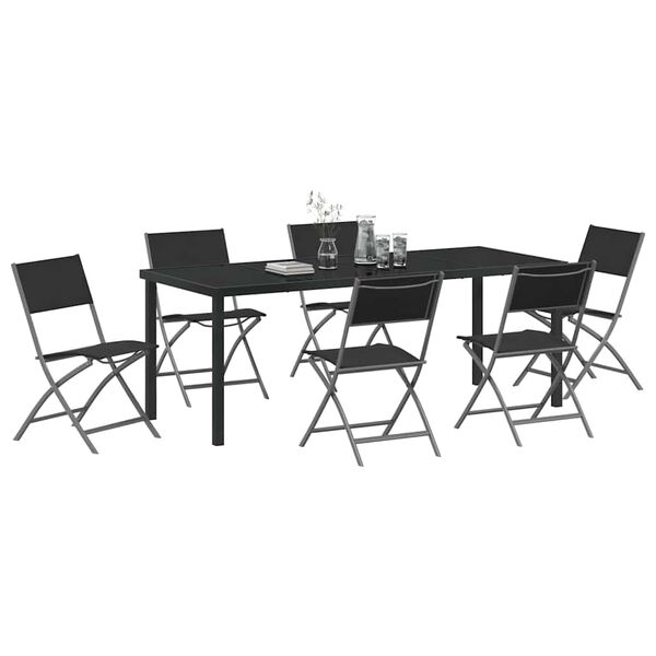vidaXL Garden Dining Set Folding 7 pcs Black Powder-Coated Steel