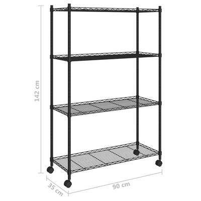 vidaXL 4-Tier Storage Shelf with Wheels 90x35x142 cm Black 200 kg