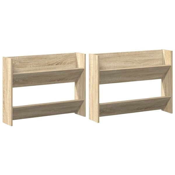 vidaXL Wall Shoe Cabinets 2 pcs Sonoma Oak 80x18x60cm Engineered Wood