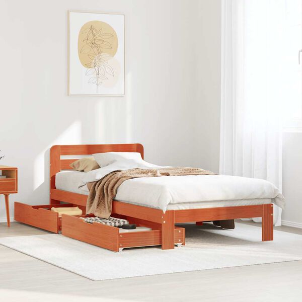 vidaXL Bed Frame without Mattress Wax Brown 75x190 cm Small Single Solid Wood Pine