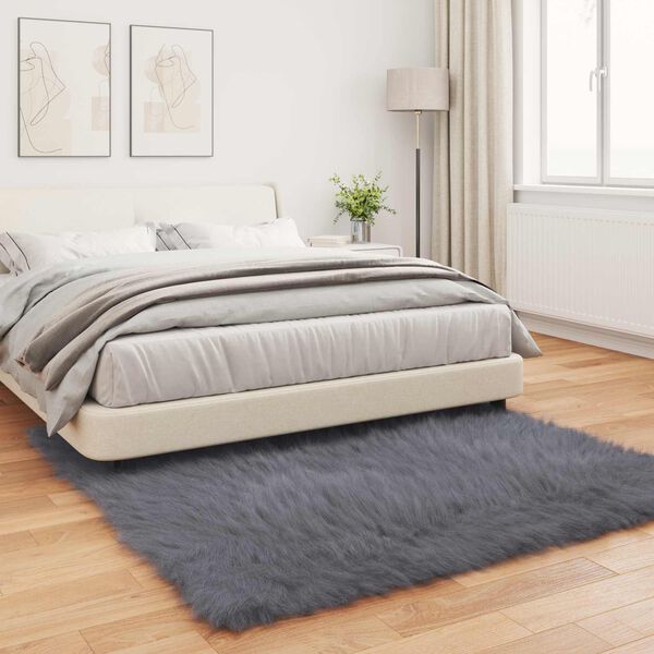 vidaXL Faux Sheepskin Rug Tafalla Anthracite 120 x 120 cm Polyester