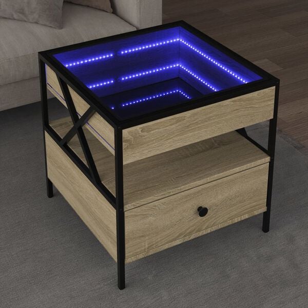 vidaXL Coffee Table with Infinity LED Sonoma Oak 50x50x51 cm