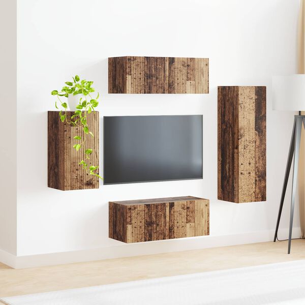 vidaXL TV Cabinet Set Wall-mounted 4 pcs Old Wood Engineered Wood