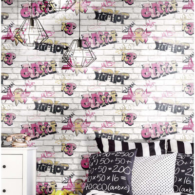 Noordwand Wallpaper Urban Friends & Coffee Graffity Pink and White