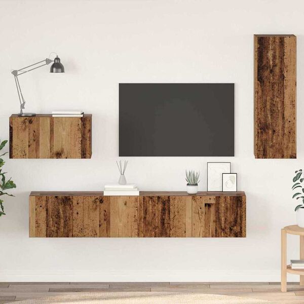 vidaXL Wall TV Cabinet Wall-mounted 4 pcs Old Wood Engineered Wood