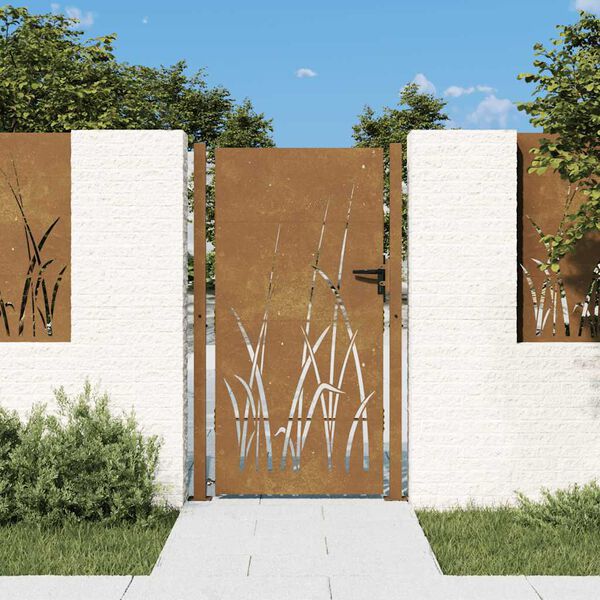 vidaXL Garden Gate 100x200 cm Corten Steel Grass Design