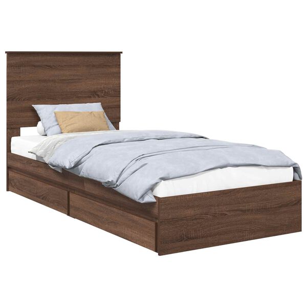 vidaXL Storage Bed with Drawer Brown Oak 75 x 190 cm Engineered Wood