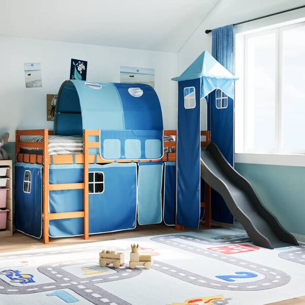 vidaXL Kids' Loft Bed with Tower Blue 80x200 cm Solid Wood Pine
