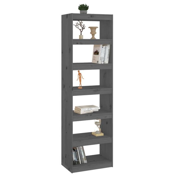 vidaXL Book Cabinet/Room Divider Grey 60x30x199.5 cm Solid Wood Pine
