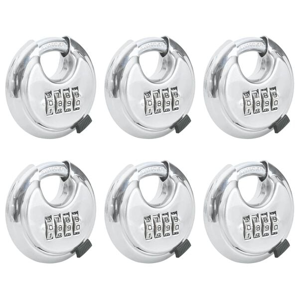 vidaXL Discus Locks with Keys 6 pcs Silver 7 x 2.3 x 7 cm