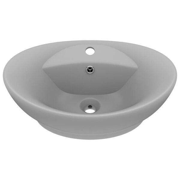 vidaXL Luxury Basin Overflow Oval Matt Light Grey 58.5x39 cm Ceramic