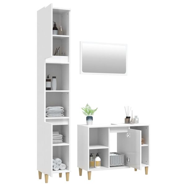 vidaXL 3 Piece Bathroom Furniture Set High Gloss White Engineered Wood