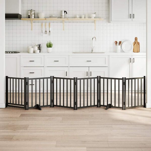 vidaXL Dog Gate with Door Foldable 6 Panels Black 300 cm Solid Wood Fir
