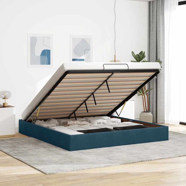 vidaXL Ottoman Bed Frame No Mattress Dark Blue 200x200 cm Velvet