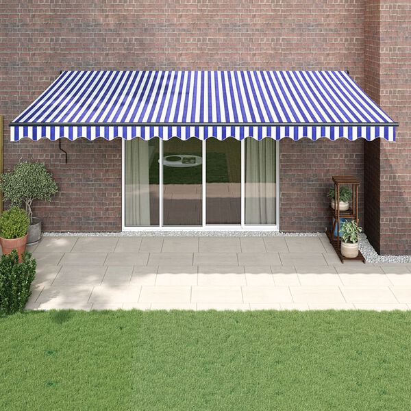 vidaXL Retractable Awning Blue and White 5x3 m Fabric and Aluminium