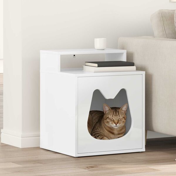 vidaXL Cat House Gloss White 42.5 x 40 x 53.5 cm Engineered Wood