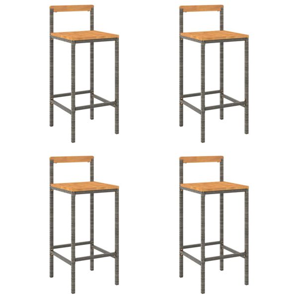 vidaXL Bar Stools 4 pcs Grey Poly Rattan and Solid Wood Acacia