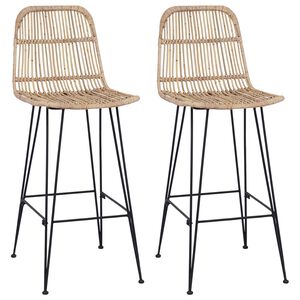 vidaXL Bar Stool 2 pcs Natural 44 x 55 x 109 cm Rattan and Steel