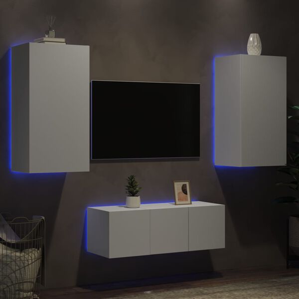 vidaXL 4 Piece TV Wall Units with LED White Engineered Wood