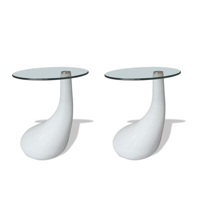 vidaXL Coffee Table 2 pcs with Round Glass Top High Gloss White
