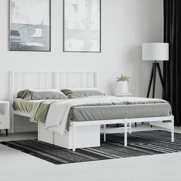 vidaXL Metal Bed Frame without Mattress with Headboard White 140x190cm
