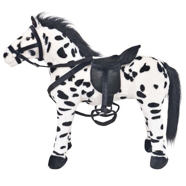 vidaXL Standing Plush Toy Horse Black and White XXL
