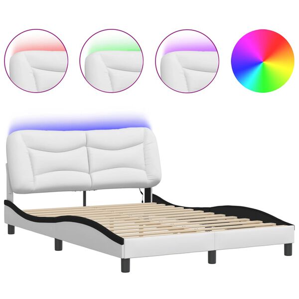 vidaXL Bed Frame with LED without Mattress "Hvar" White and Black 140x200 cm