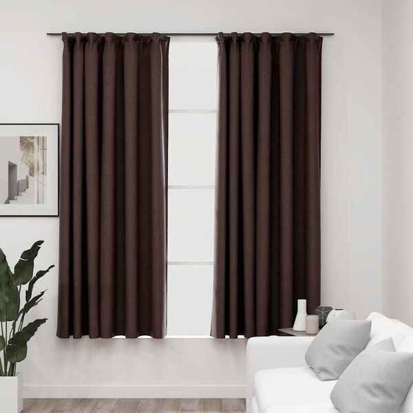 vidaXL Linen-Look Blackout Curtains with Hooks 2 pcs Taupe 140x175 cm