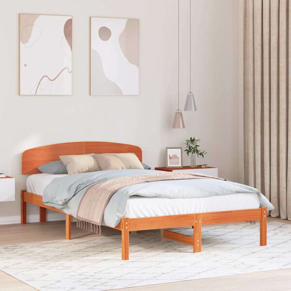 vidaXL Bed Frame with Headboard Wax Brown 120 x 190 cm Solid Pine Wood