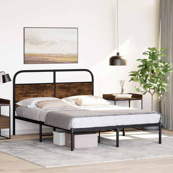 vidaXL Bed Frame Without Mattress 140x190 cm Smoked Oak Engineered Wood