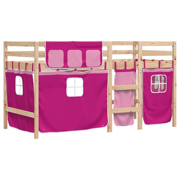 vidaXL Kids' Loft Bed with Curtains without Mattress Pink 90x190 cm Single